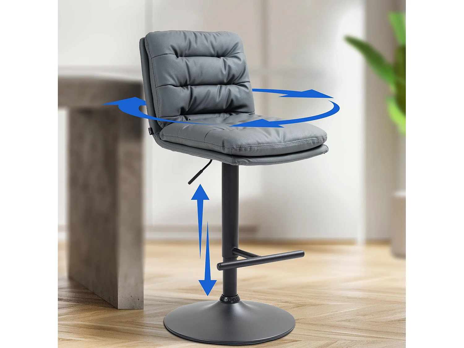 Lot de 2  Tabouret de bar - Similicuir & Noir - Gris - Damar