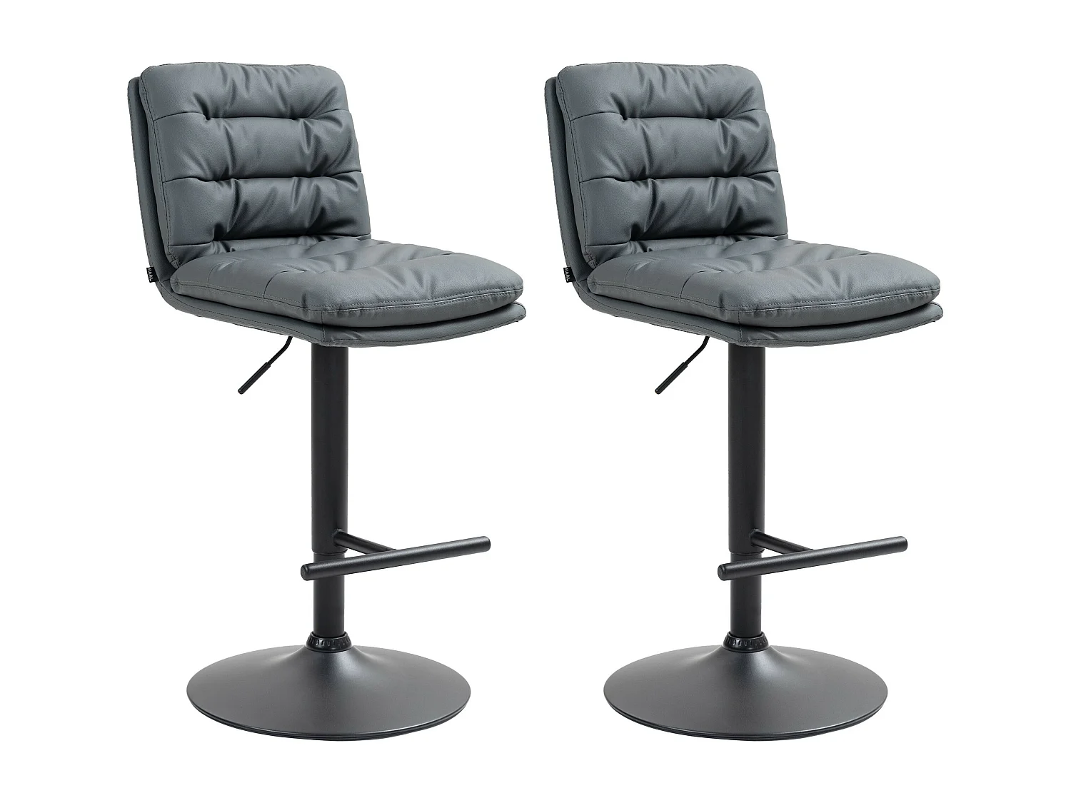 Lot de 2  Tabouret de bar - Similicuir & Noir - Gris - Damar
