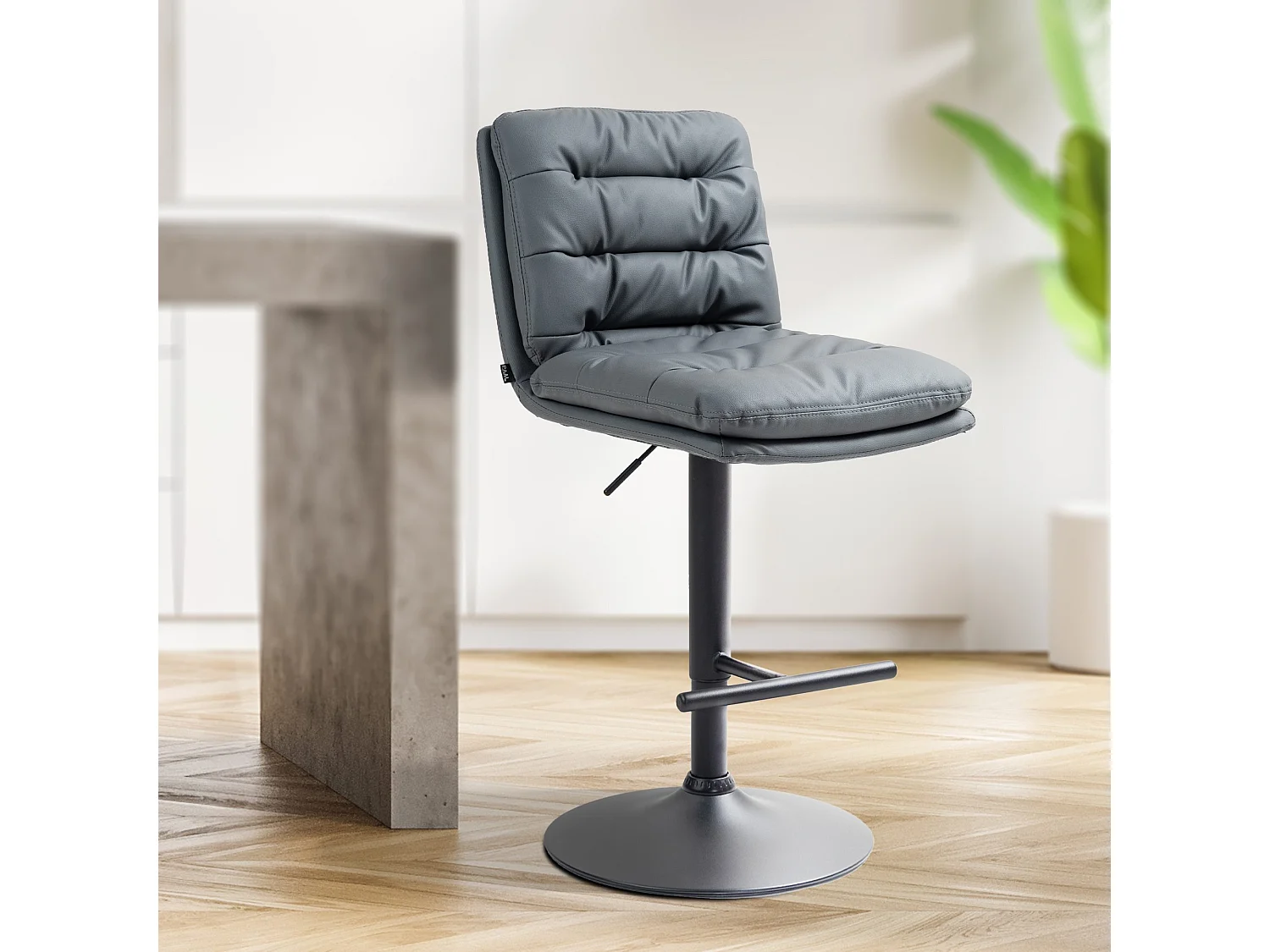 Lot de 2  Tabouret de bar - Similicuir & Noir - Gris - Damar