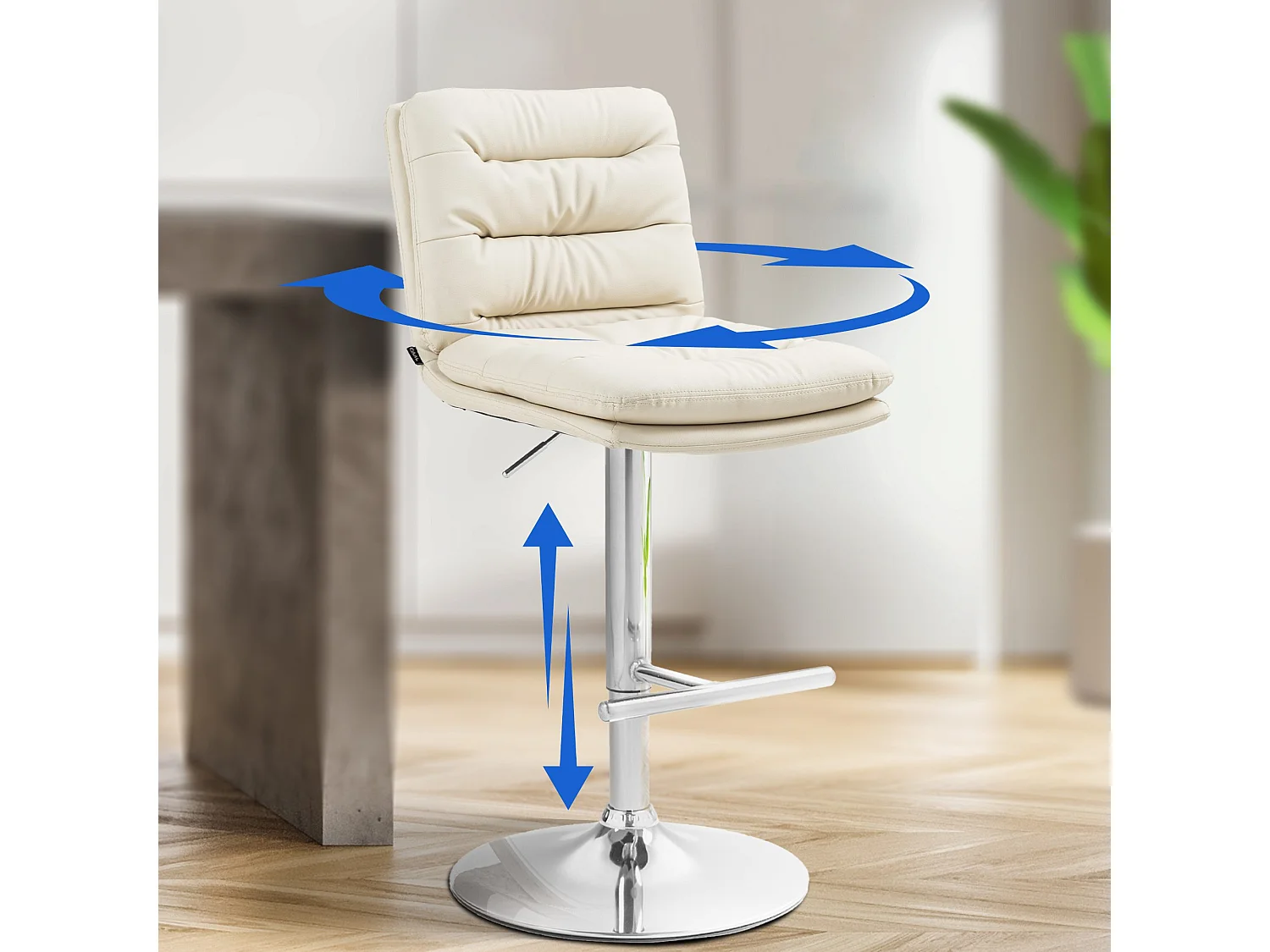 Tabouret de bar - Similicuir & Chrome - Crème - Damar