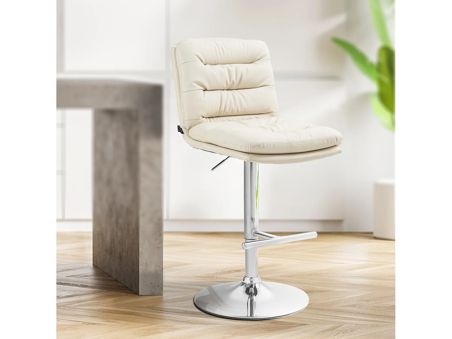 Tabouret de bar - Similicuir & Chrome - Crème - Damar