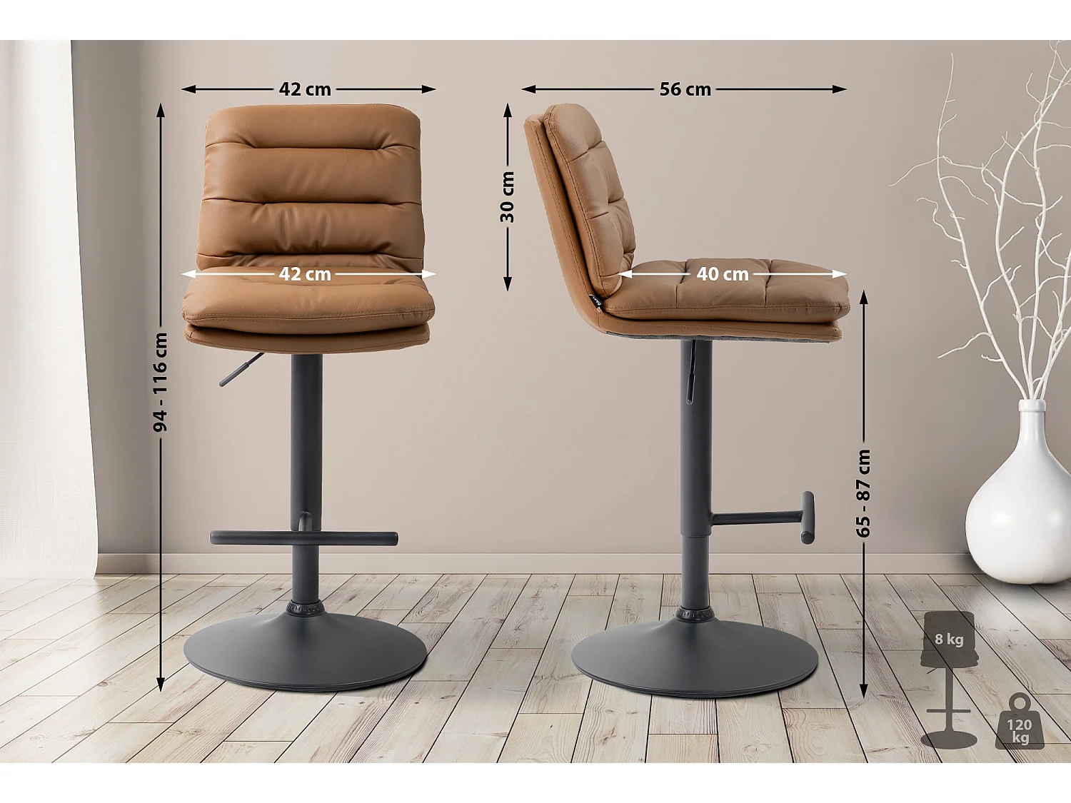 Tabouret de bar - Similicuir & Noir - Marron clair - Damar