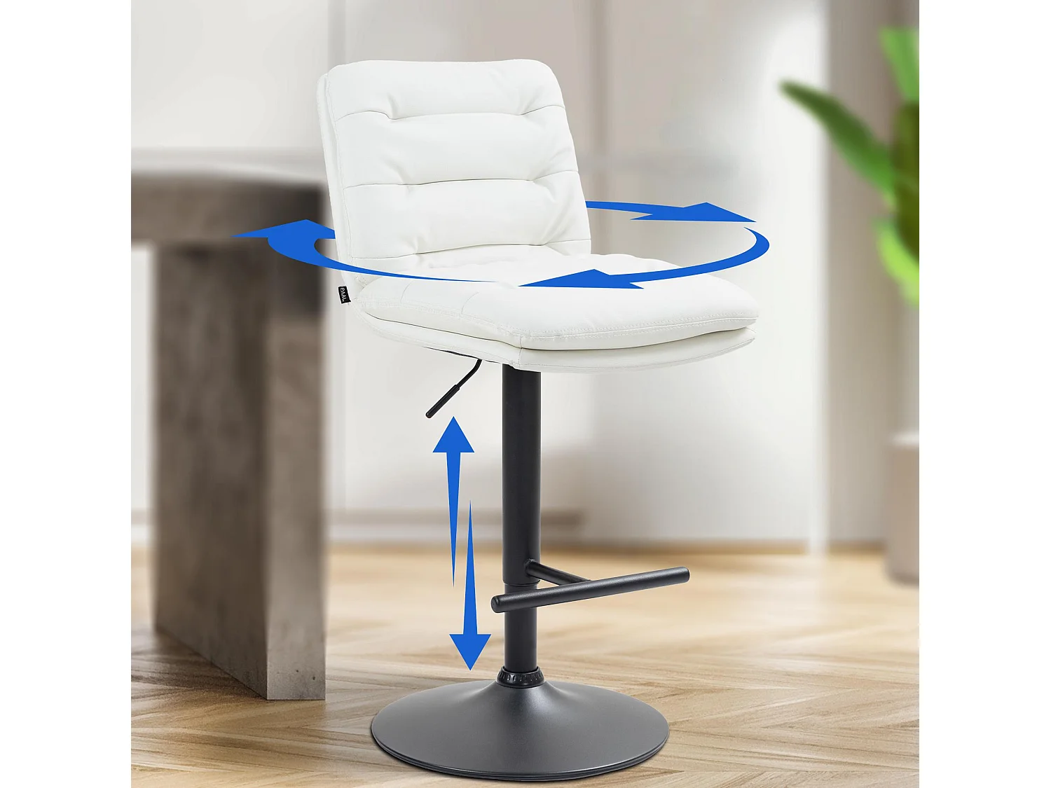 Tabouret de bar - Similicuir & Noir - Blanc - Damar