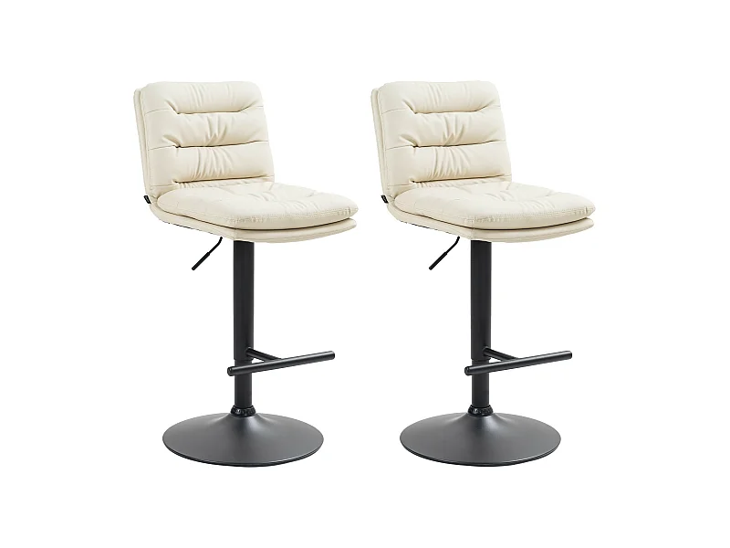 Lot de 2  Tabouret de bar - Similicuir & Noir - Crème - Damar