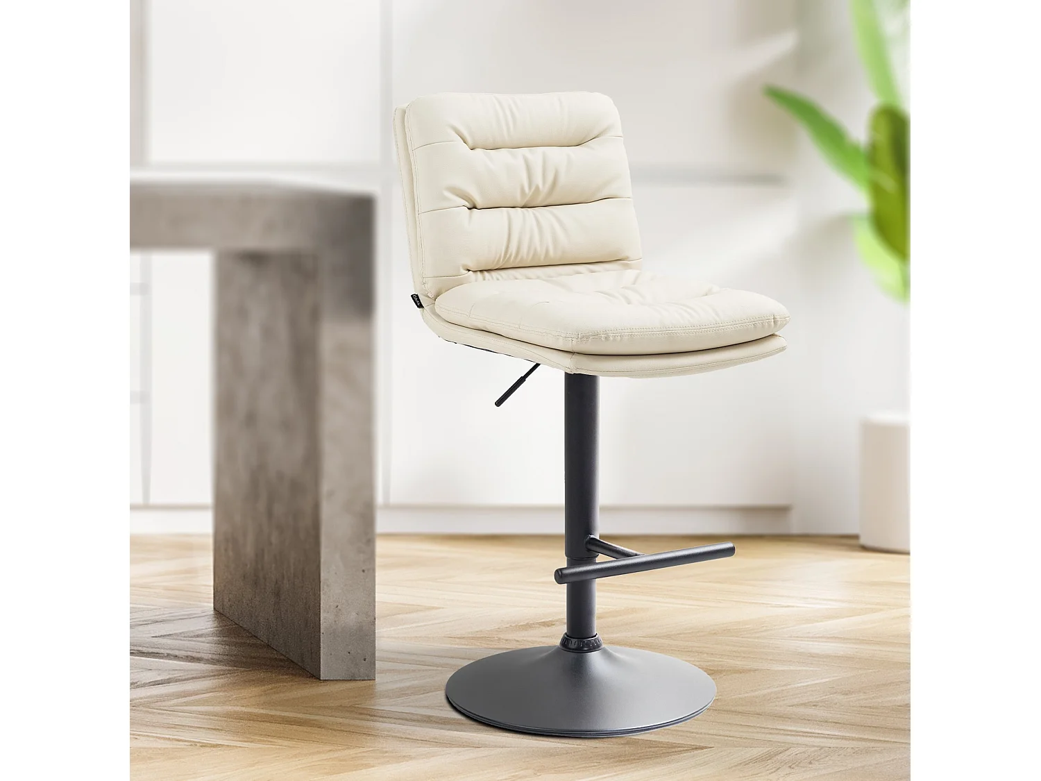 Lot de 2  Tabouret de bar - Similicuir & Noir - Crème - Damar