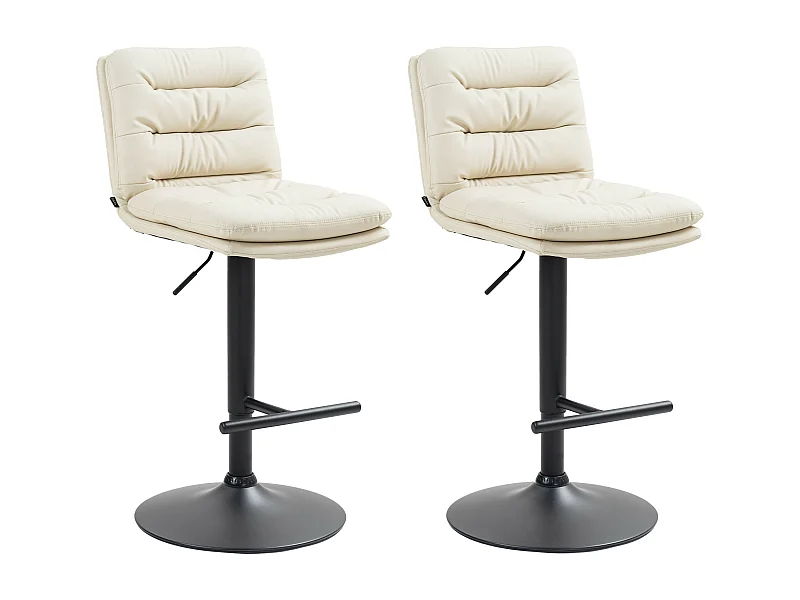 Lot de 2  Tabouret de bar - Similicuir & Noir - Crème - Damar