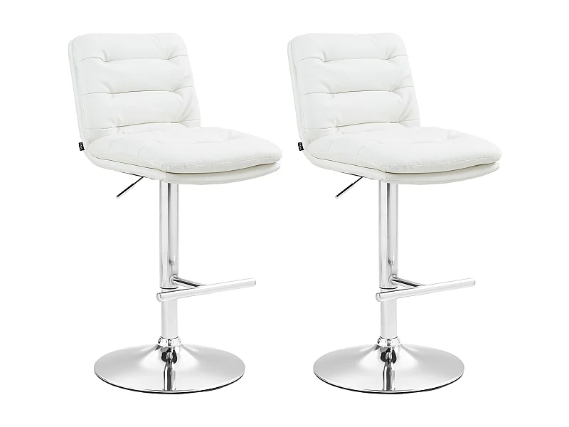 Lot de 2  Tabouret de bar - Similicuir & Chrome - Blanc - Damar