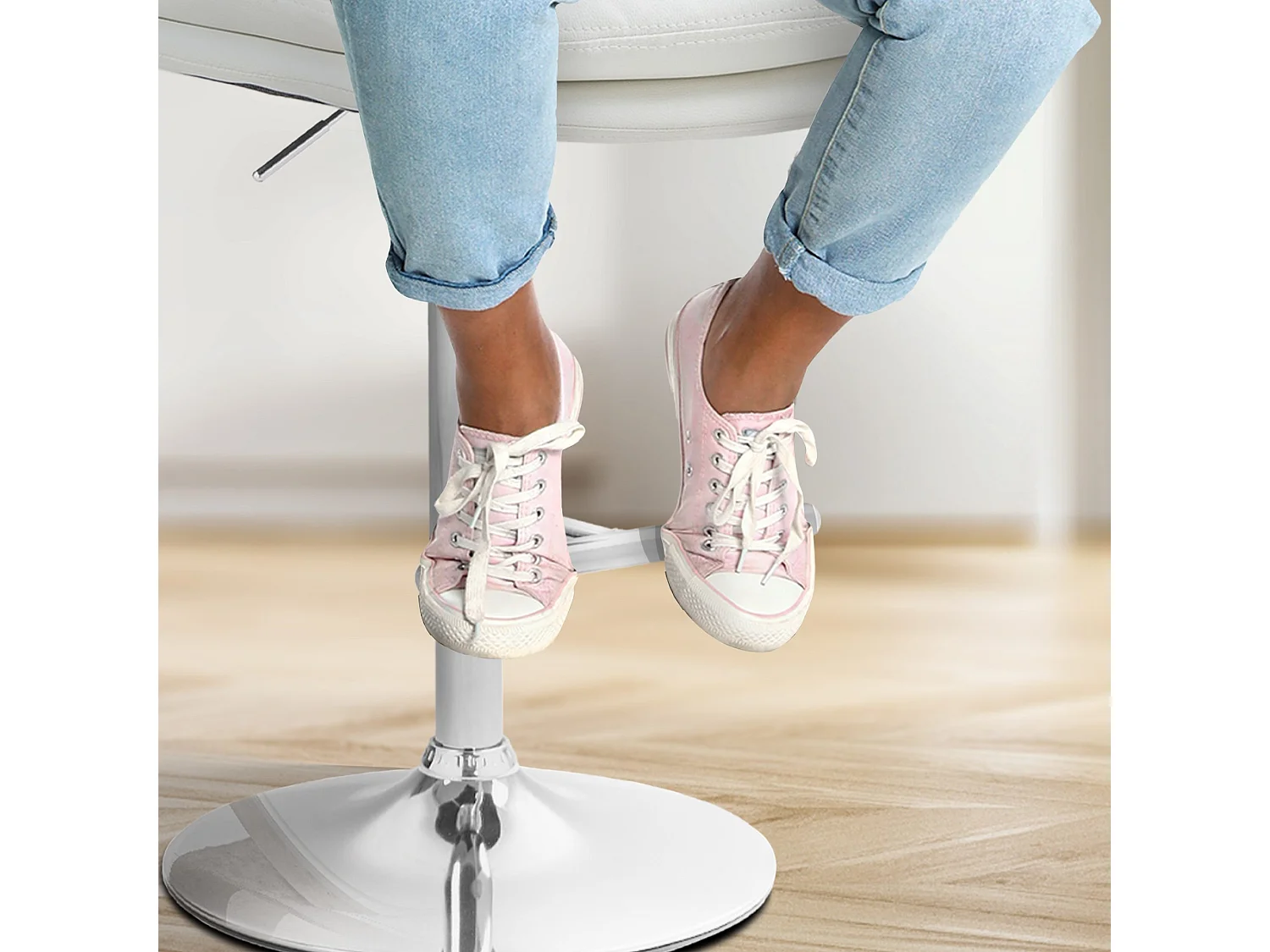 Lot de 2  Tabouret de bar - Similicuir & Chrome - Blanc - Damar