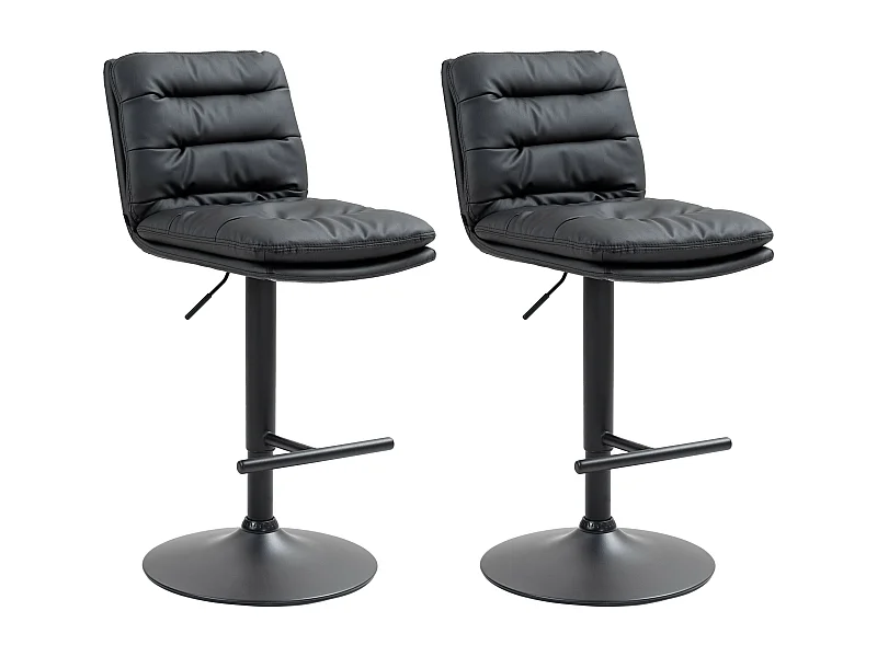 Lot de 2  Tabouret de bar - Similicuir & Noir - Noir - Damar