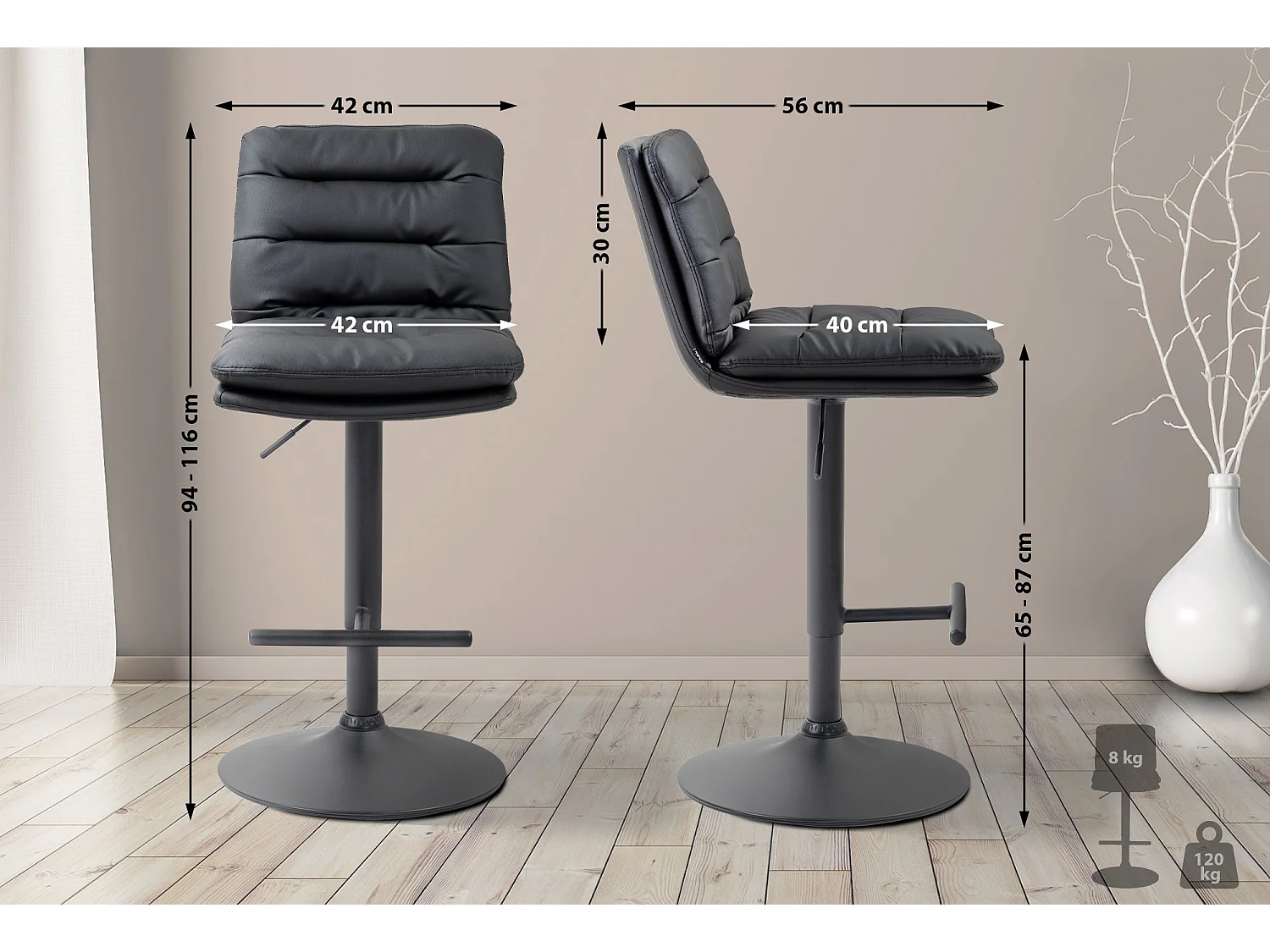 Lot de 2  Tabouret de bar - Similicuir & Noir - Noir - Damar