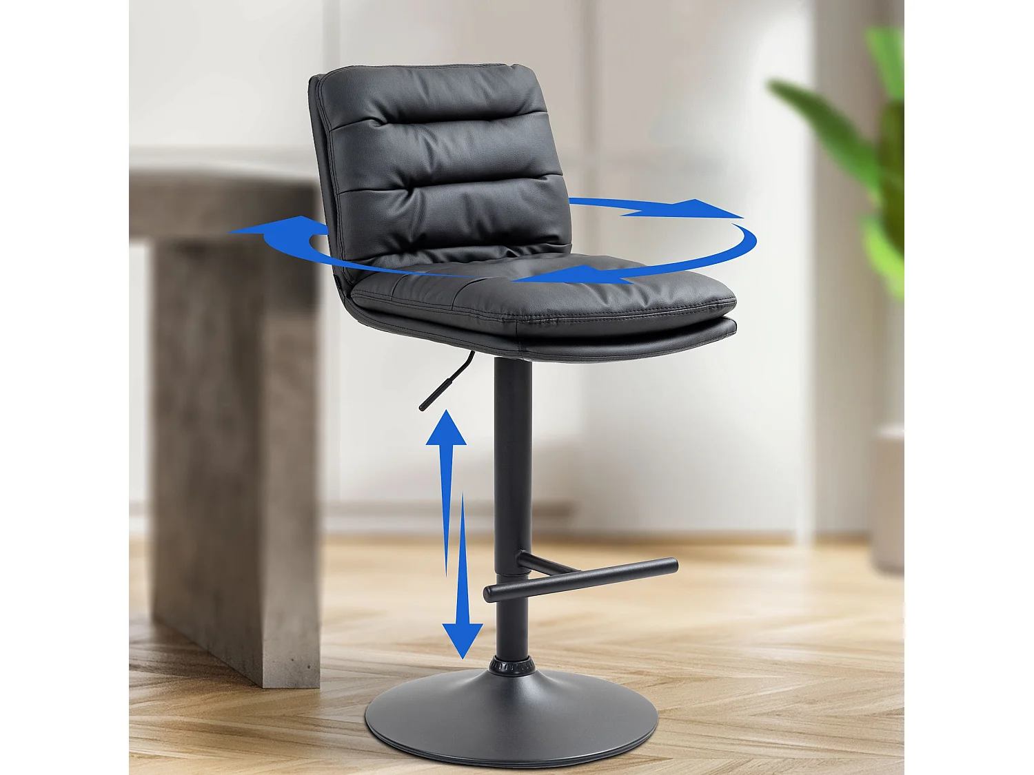 Lot de 2  Tabouret de bar - Similicuir & Noir - Noir - Damar