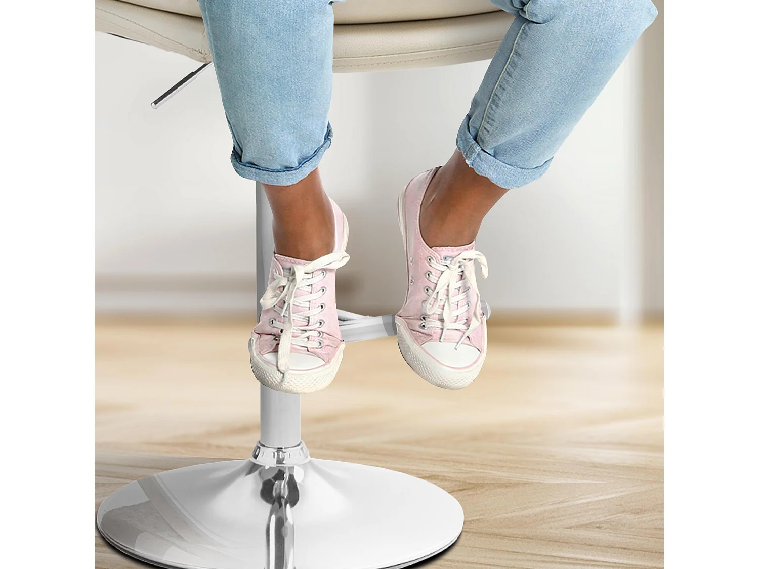 Lot de 2  Tabouret de bar - Similicuir & Chrome - Crème - Damar