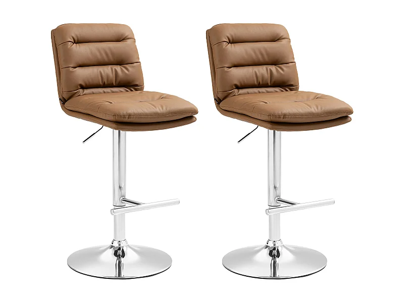 Lot de 2  Tabouret de bar - Similicuir & Chrome - Marron clair - Damar