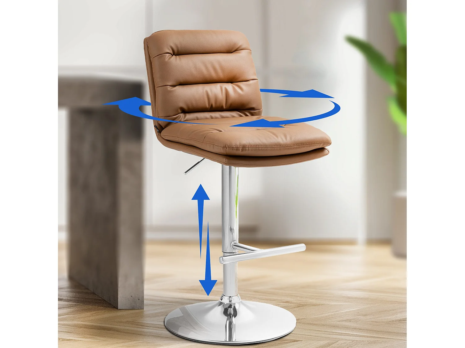 Lot de 2  Tabouret de bar - Similicuir & Chrome - Marron clair - Damar