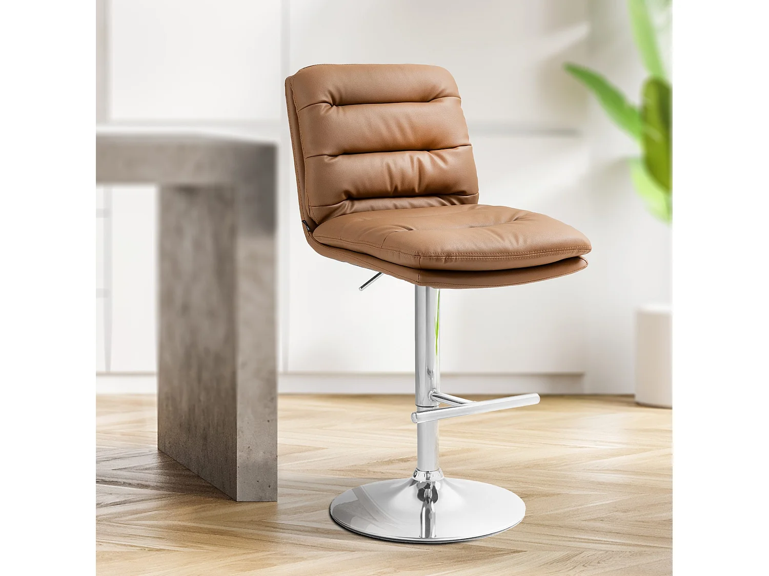 Lot de 2  Tabouret de bar - Similicuir & Chrome - Marron clair - Damar