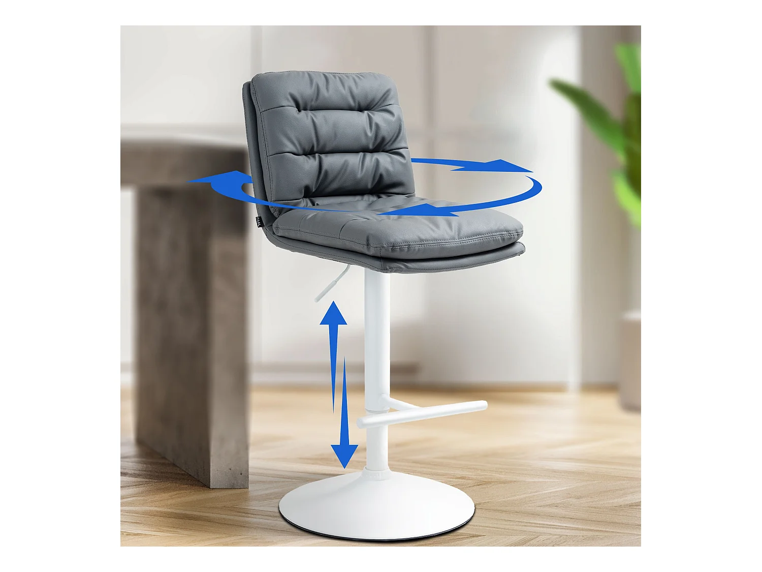 Lot de 2  Tabouret de bar - Similicuir & Blanc - Gris - Damar