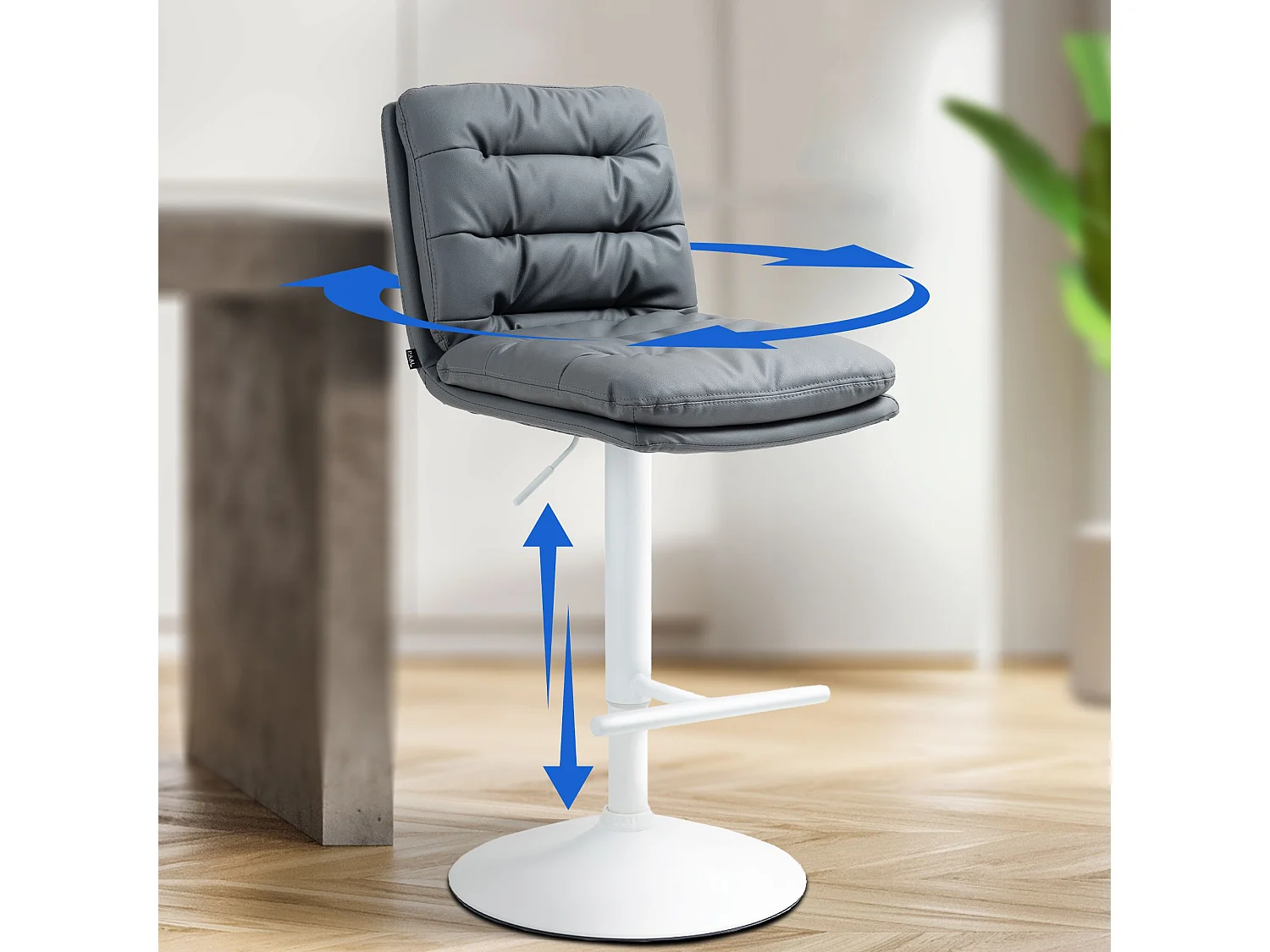 Lot de 2  Tabouret de bar - Similicuir & Blanc - Gris - Damar