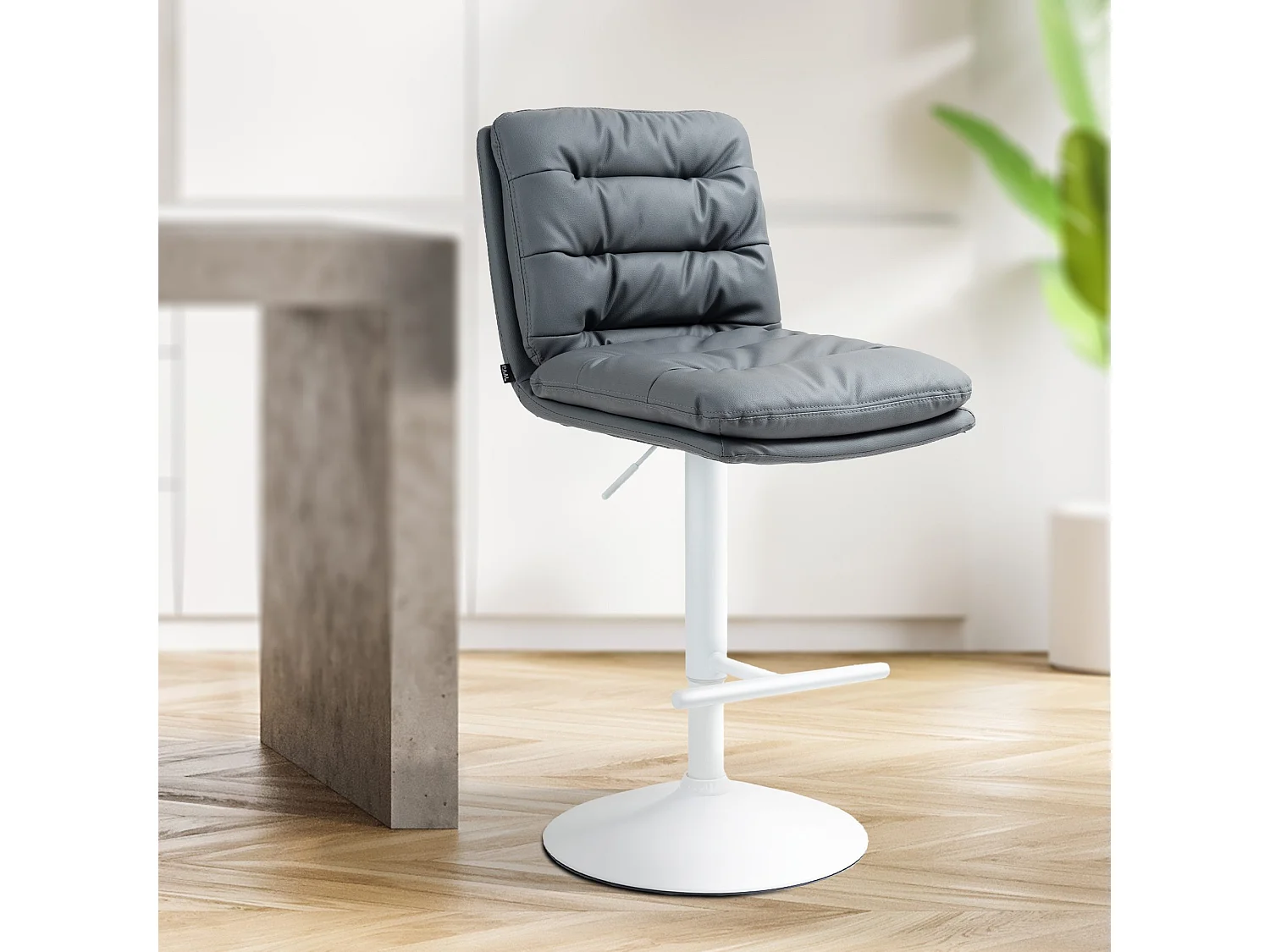 Lot de 2  Tabouret de bar - Similicuir & Blanc - Gris - Damar