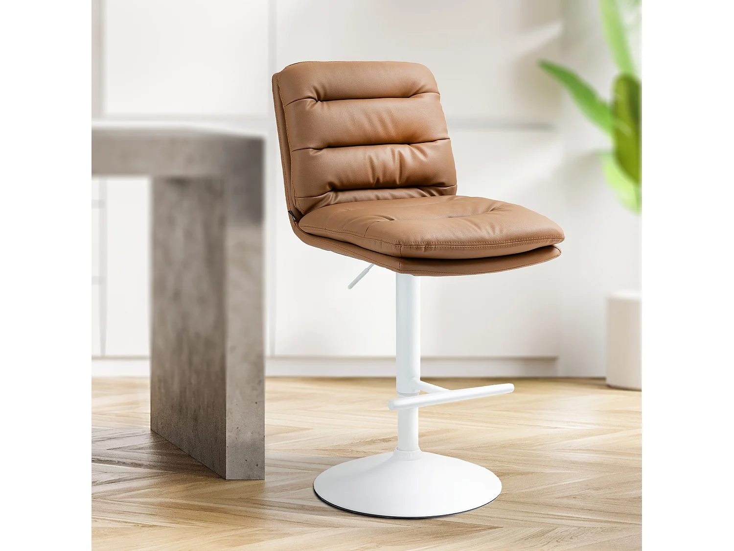 Tabouret de bar - Similicuir & Blanc - Marron clair - Damar