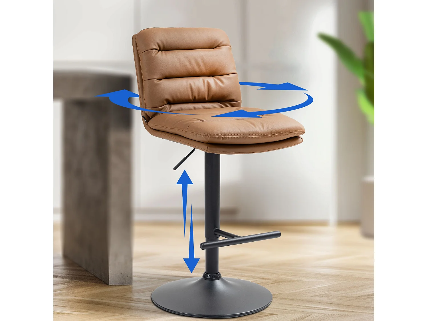 Lot de 2  Tabouret de bar - Similicuir & Noir - Marron clair - Damar