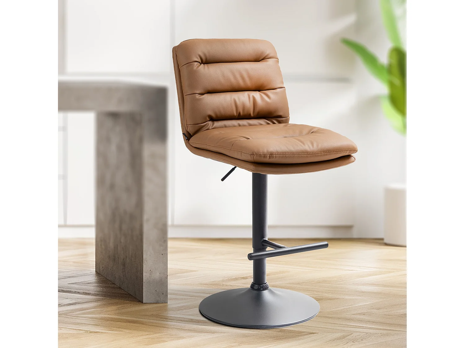 Lot de 2  Tabouret de bar - Similicuir & Noir - Marron clair - Damar