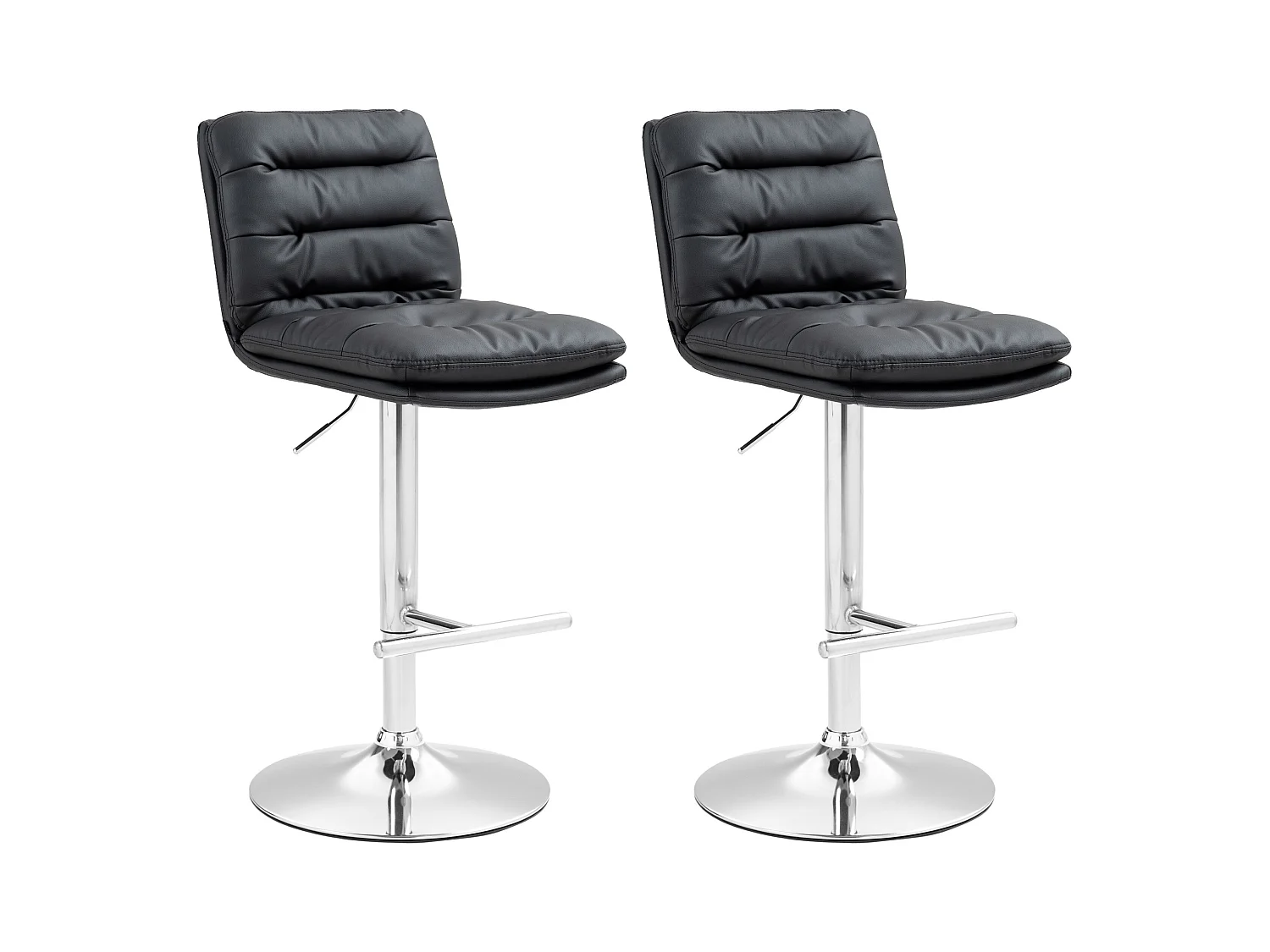 Lot de 2  Tabouret de bar - Similicuir & Chrome - Noir - Damar