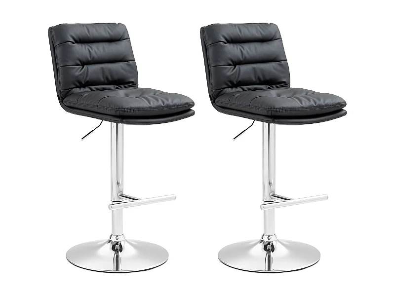 Lot de 2  Tabouret de bar - Similicuir & Chrome - Noir - Damar
