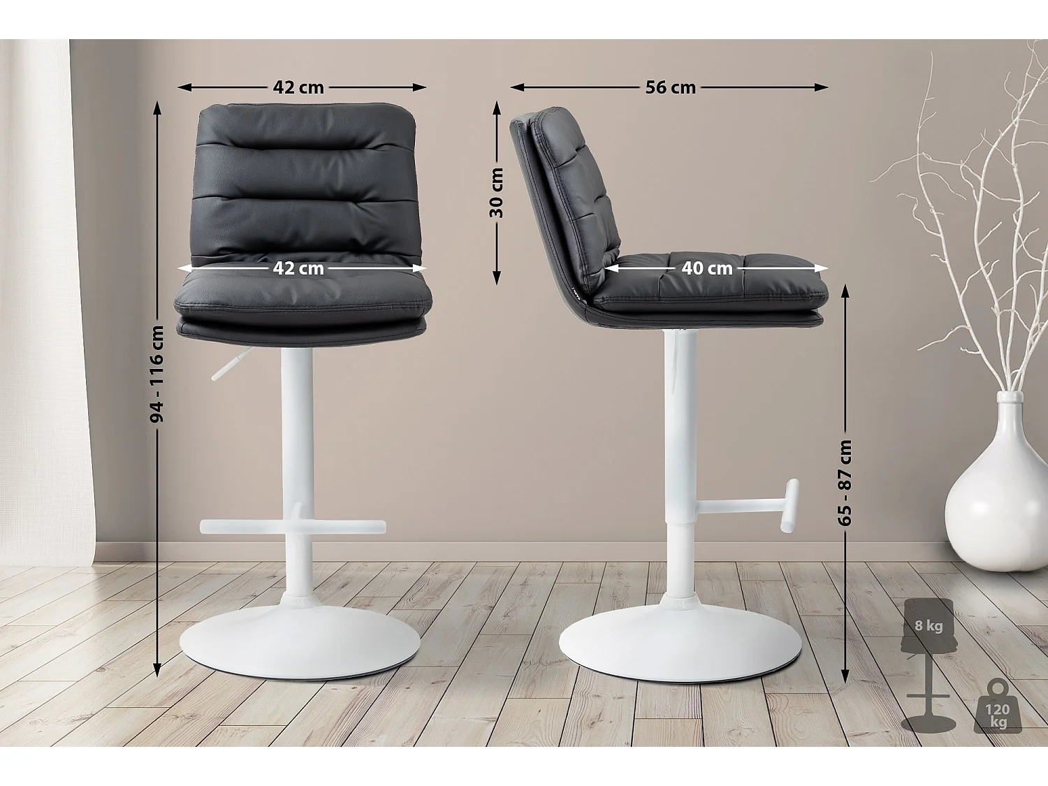 Tabouret de bar - Similicuir & Blanc - Noir - Damar