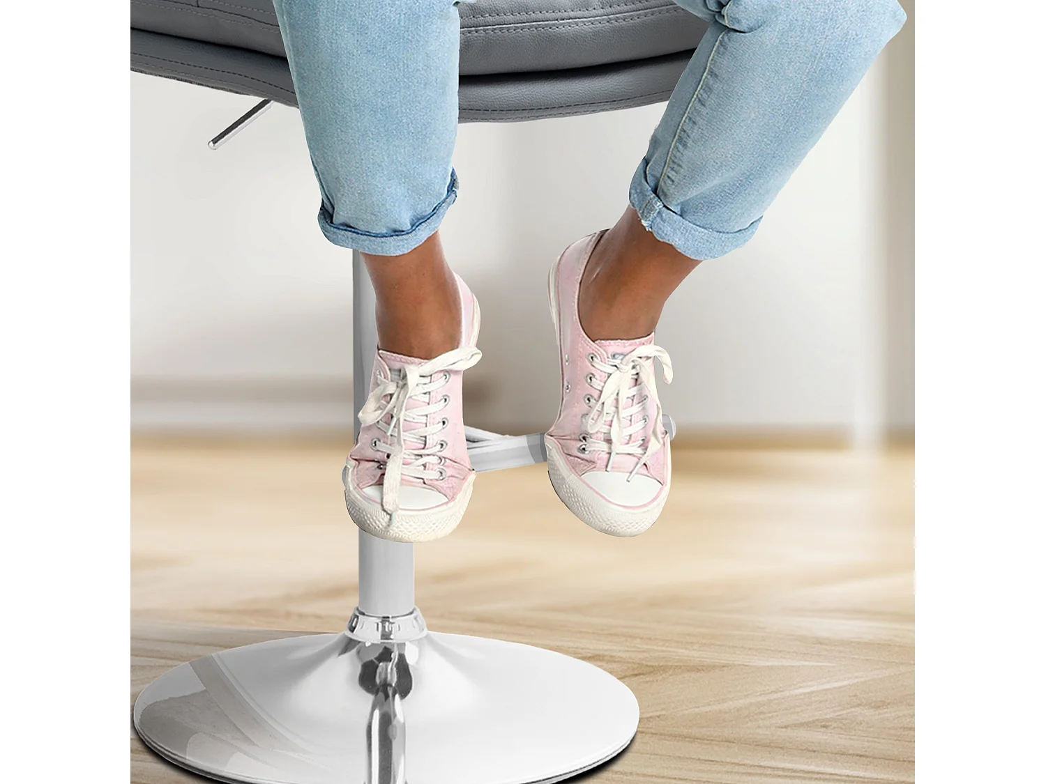 Lot de 2  Tabouret de bar - Similicuir & Chrome - Gris - Damar