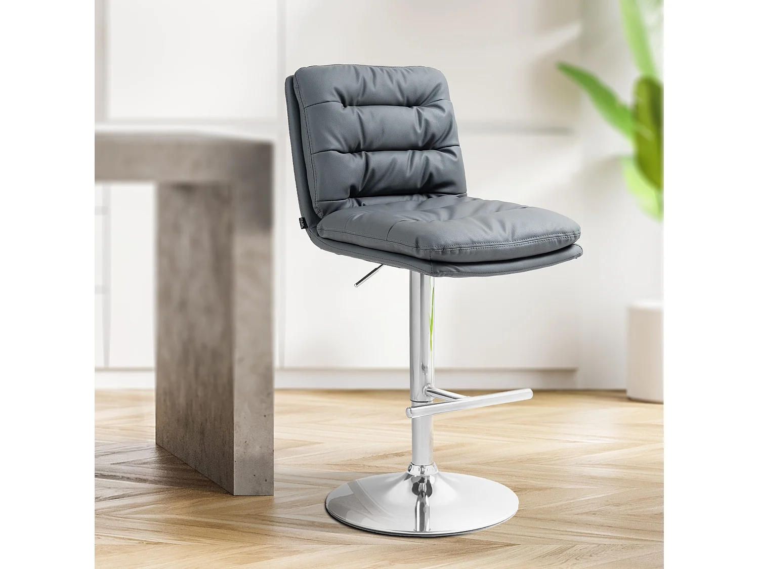 Lot de 2  Tabouret de bar - Similicuir & Chrome - Gris - Damar