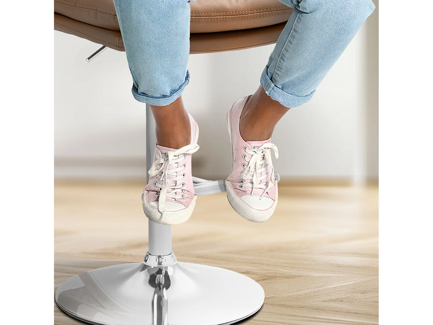 Tabouret de bar - Similicuir & Chrome - Marron clair - Damar