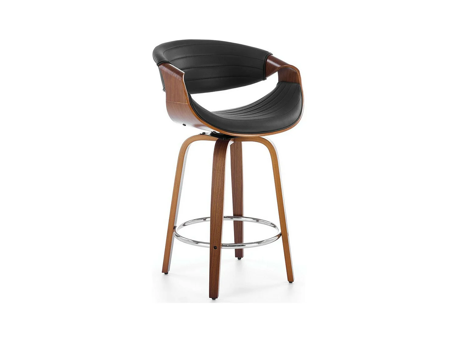 Chaise de bar design plaqué noyer et éco-cuir noir Aster