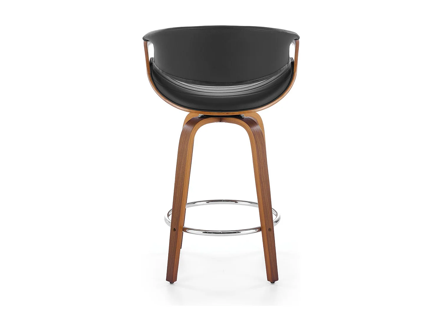 Silla de bar de diseño chapada en nogal y ecopiel negra Aster