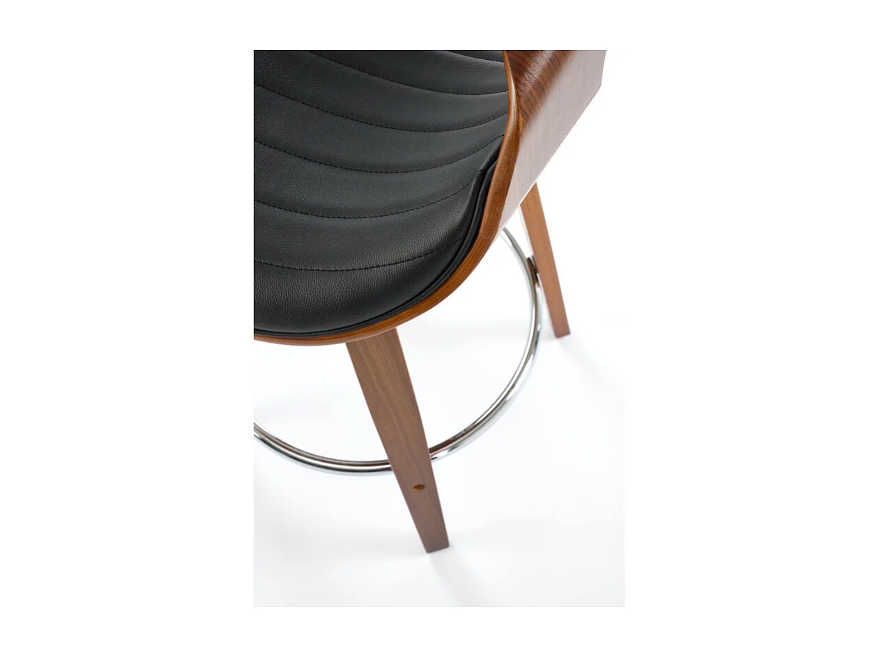 Silla de bar de diseño chapada en nogal y ecopiel negra Aster