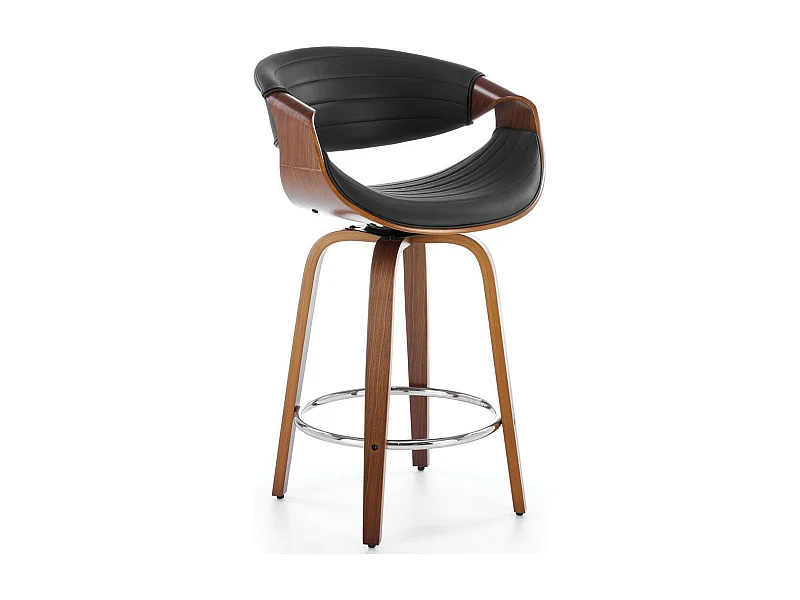 Silla de bar de diseño chapada en nogal y ecopiel negra Aster