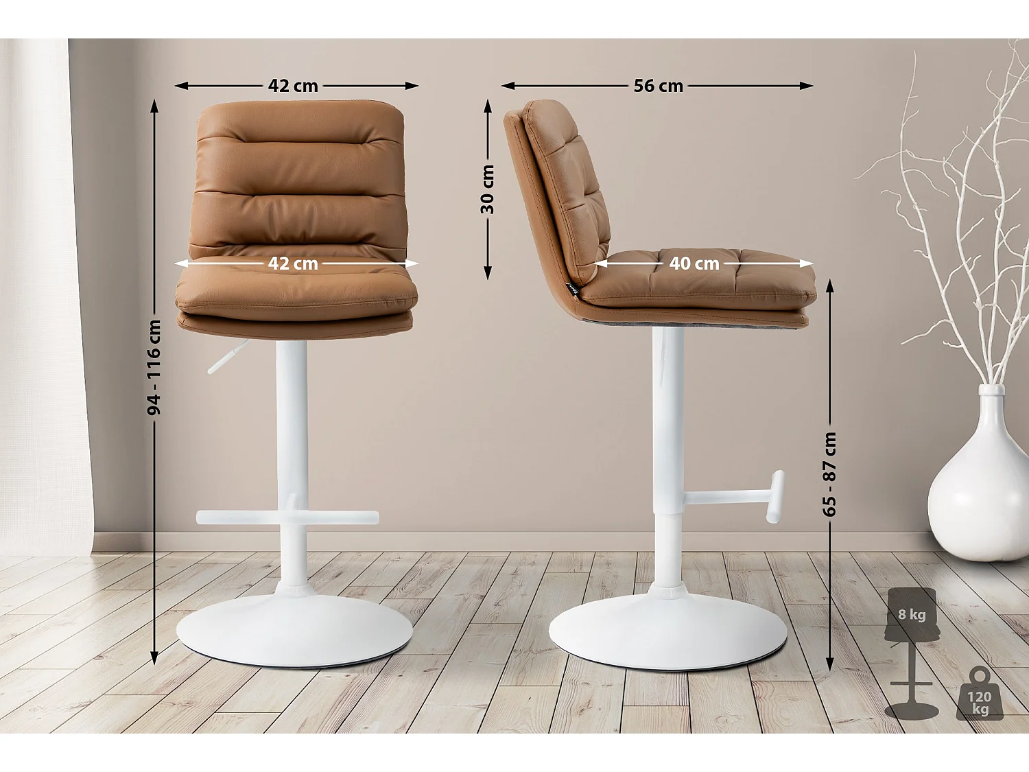 Lot de 2  Tabouret de bar - Similicuir & Blanc - Marron clair - Damar