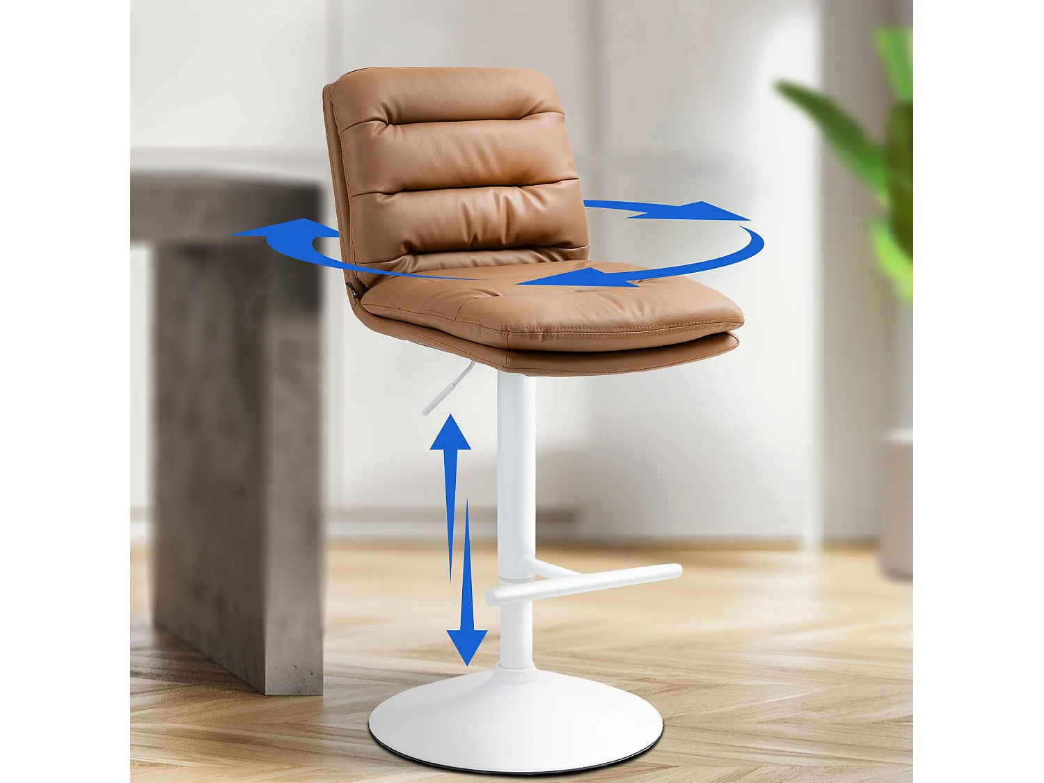 Lot de 2  Tabouret de bar - Similicuir & Blanc - Marron clair - Damar