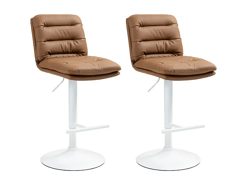 Lot de 2  Tabouret de bar - Similicuir & Blanc - Marron clair - Damar