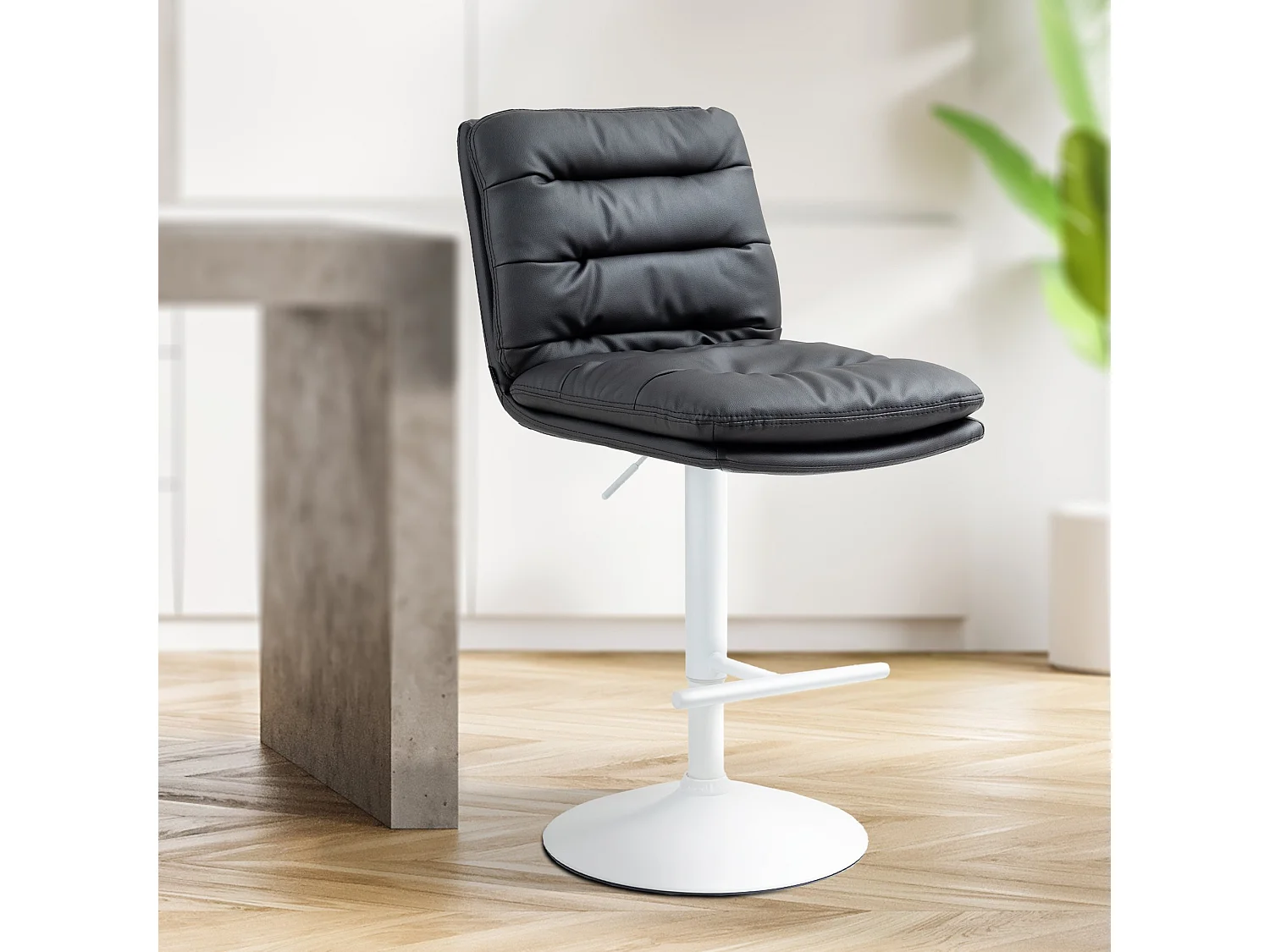 Lot de 2  Tabouret de bar - Similicuir & Blanc - Noir - Damar