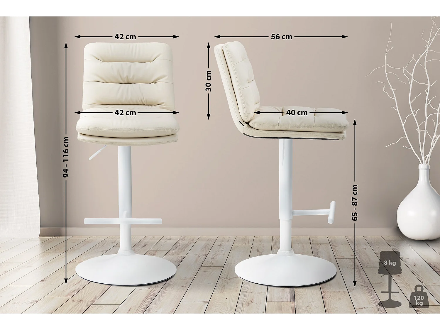 Lot de 2  Tabouret de bar - Similicuir & Blanc - Crème - Damar