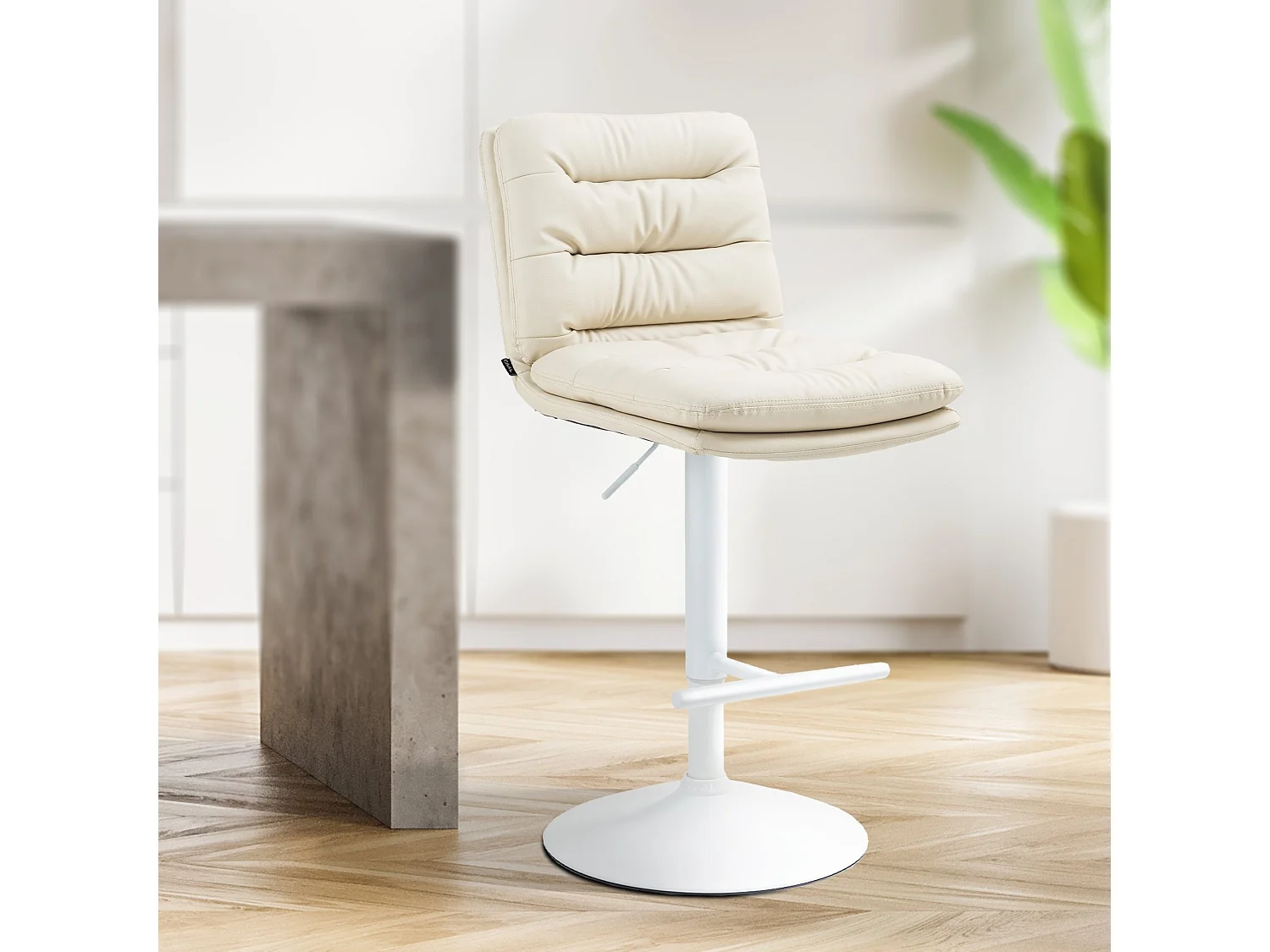 Lot de 2  Tabouret de bar - Similicuir & Blanc - Crème - Damar
