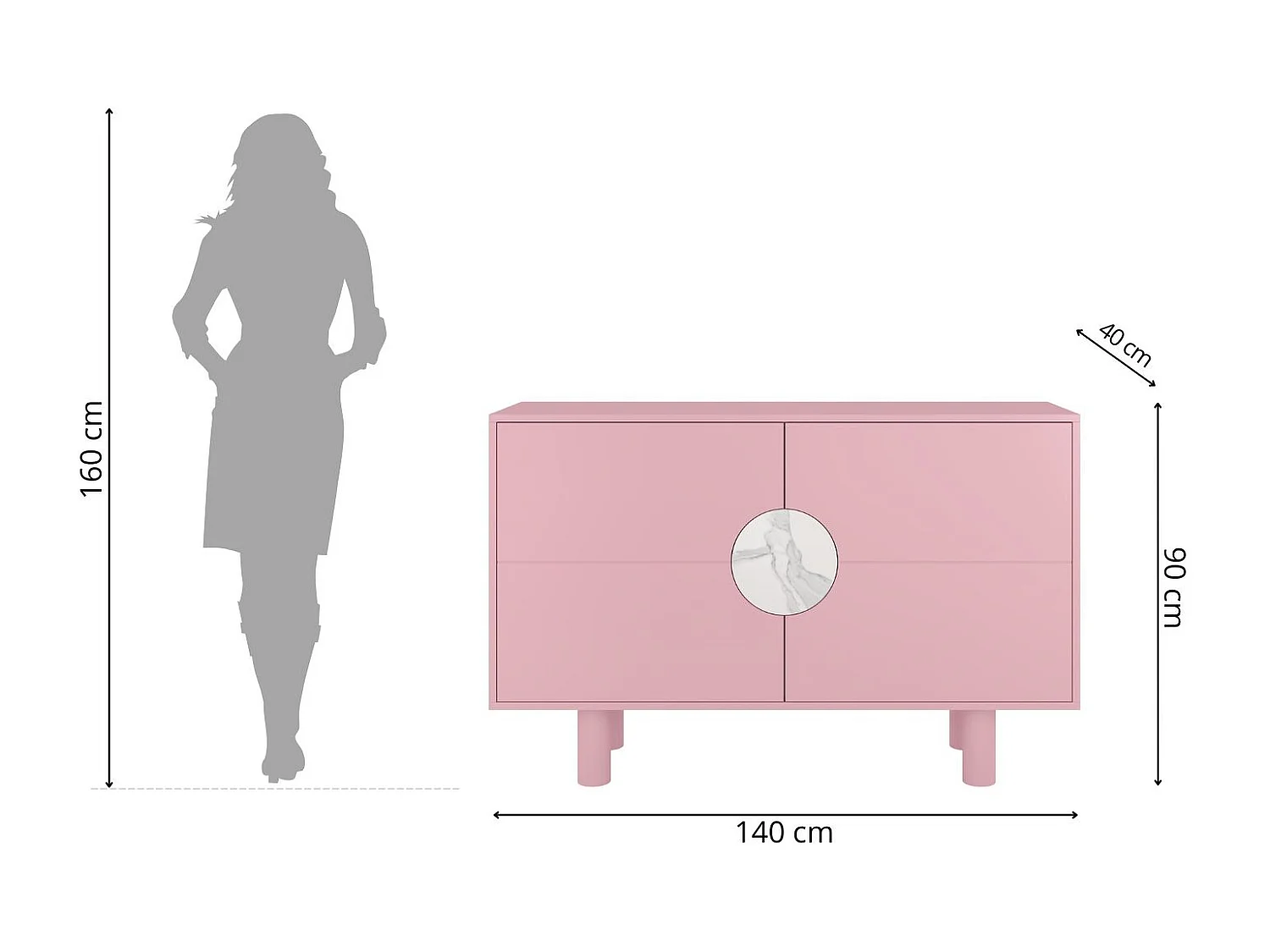 Nowoczesna komoda z marmurem Dancan ZOE 2D / róż / 140 cm