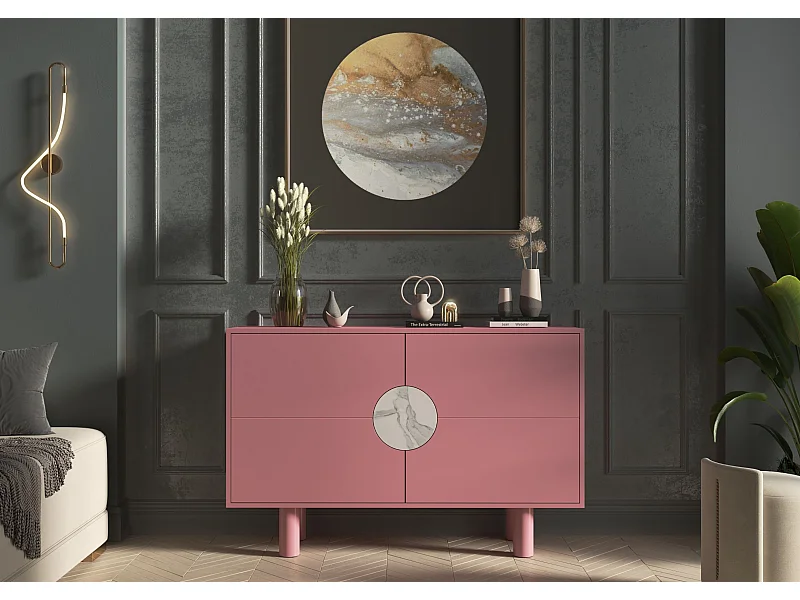 Sideboard Zoe, mit marmor, 140 cm, rosa