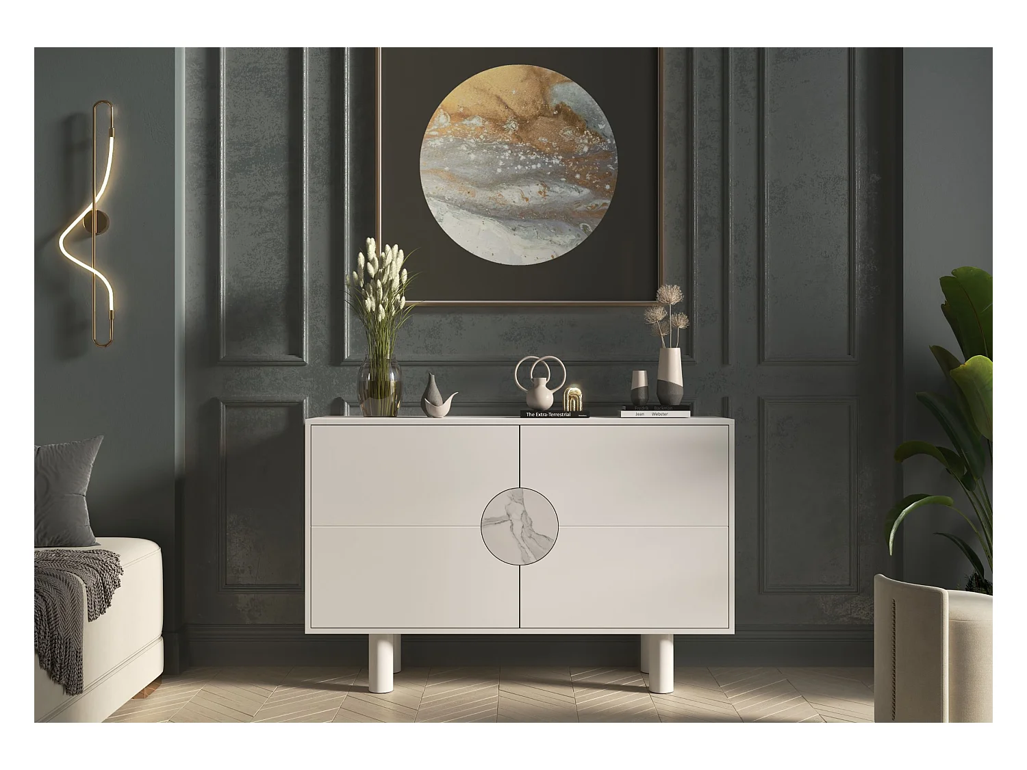 Buffet moderne avec marbre Dancan ZOE 2D / couleur blanche / largeur 140 cm