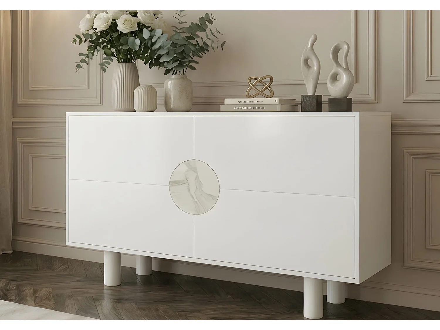 Nowoczesna komoda z marmurem Dancan ZOE 2D / biały / 140 cm