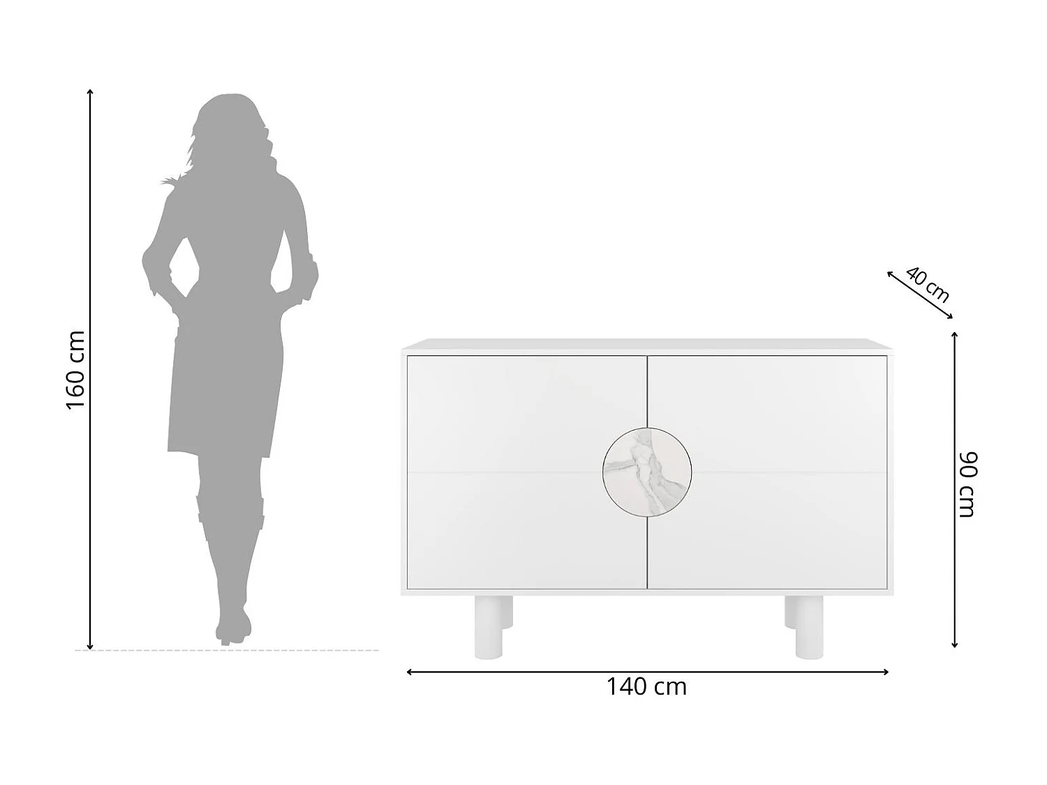 Nowoczesna komoda z marmurem Dancan ZOE 2D / biały / 140 cm