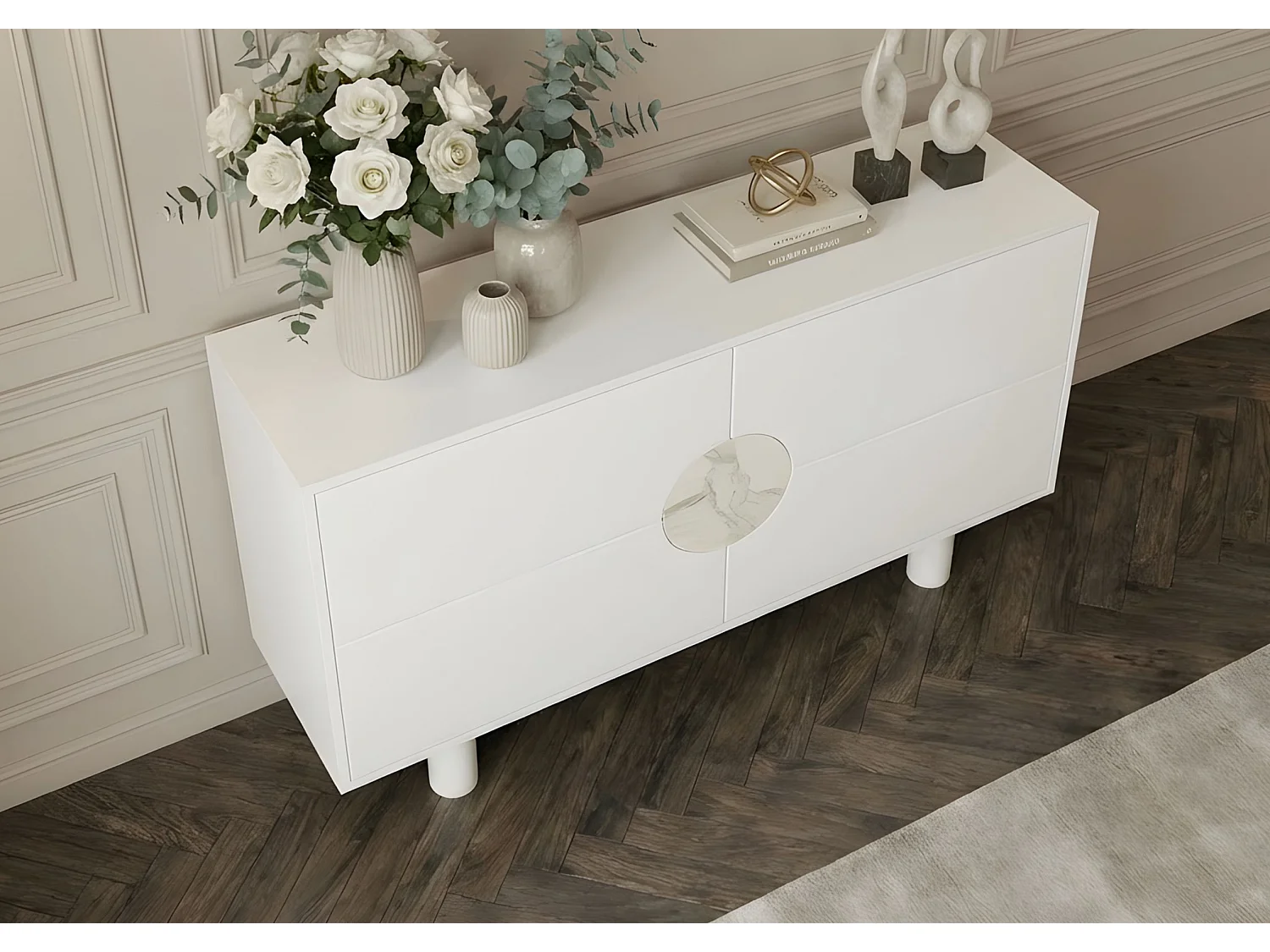 Nowoczesna komoda z marmurem Dancan ZOE 2D / biały / 140 cm