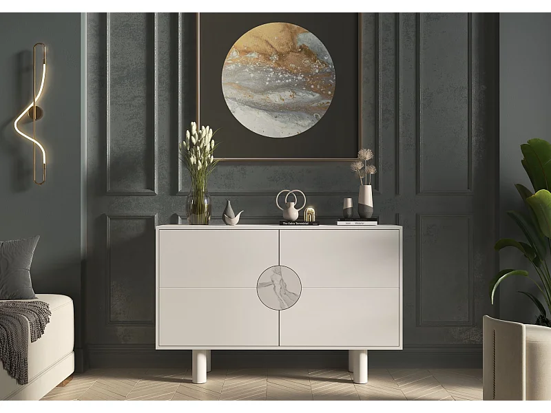 Sideboard Zoe, mit marmor, 140 cm, weiß