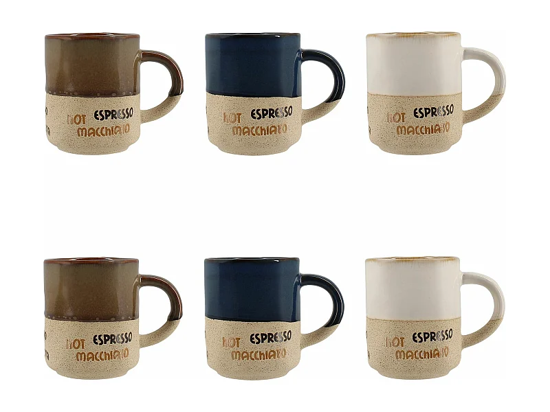 Novastyl - Lot 6 Mugs Macchiato 20cl En Ceramiques 3 Couleurs Assorties