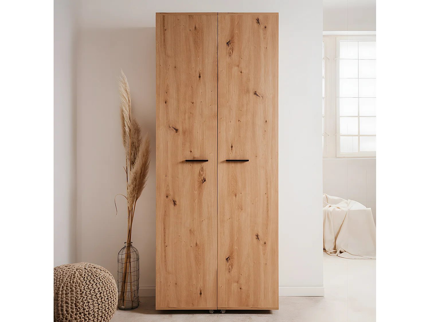 Armoire à chaussures 2 portes effet chêne 74 cm - Nuria